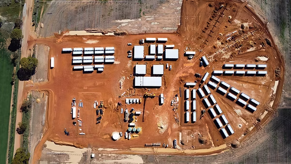 Aerial view of a regional modular construction site